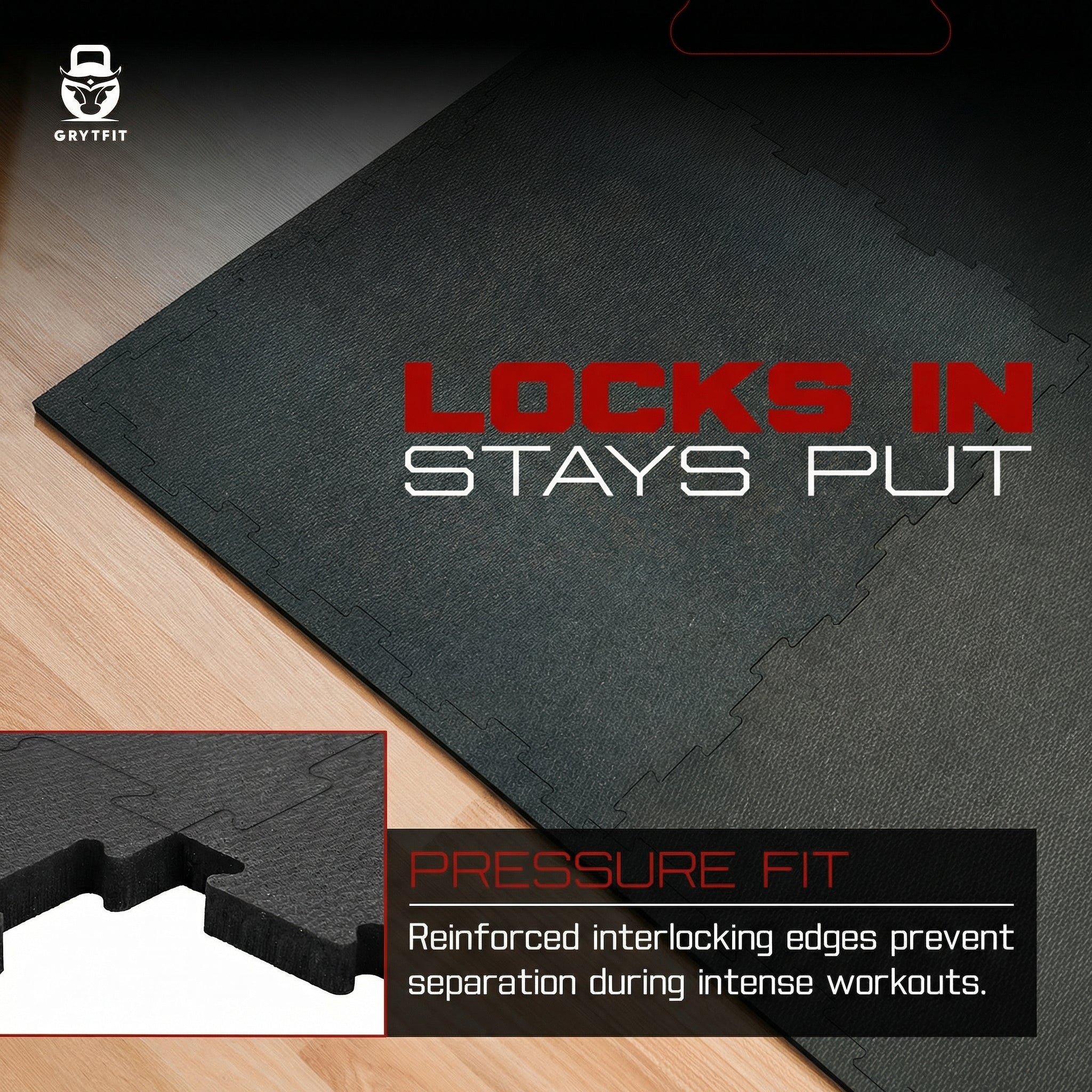 4 pack – Interlocking Rubber Gym Tiles — 22.5" × 22.5" | 1/2" Thick