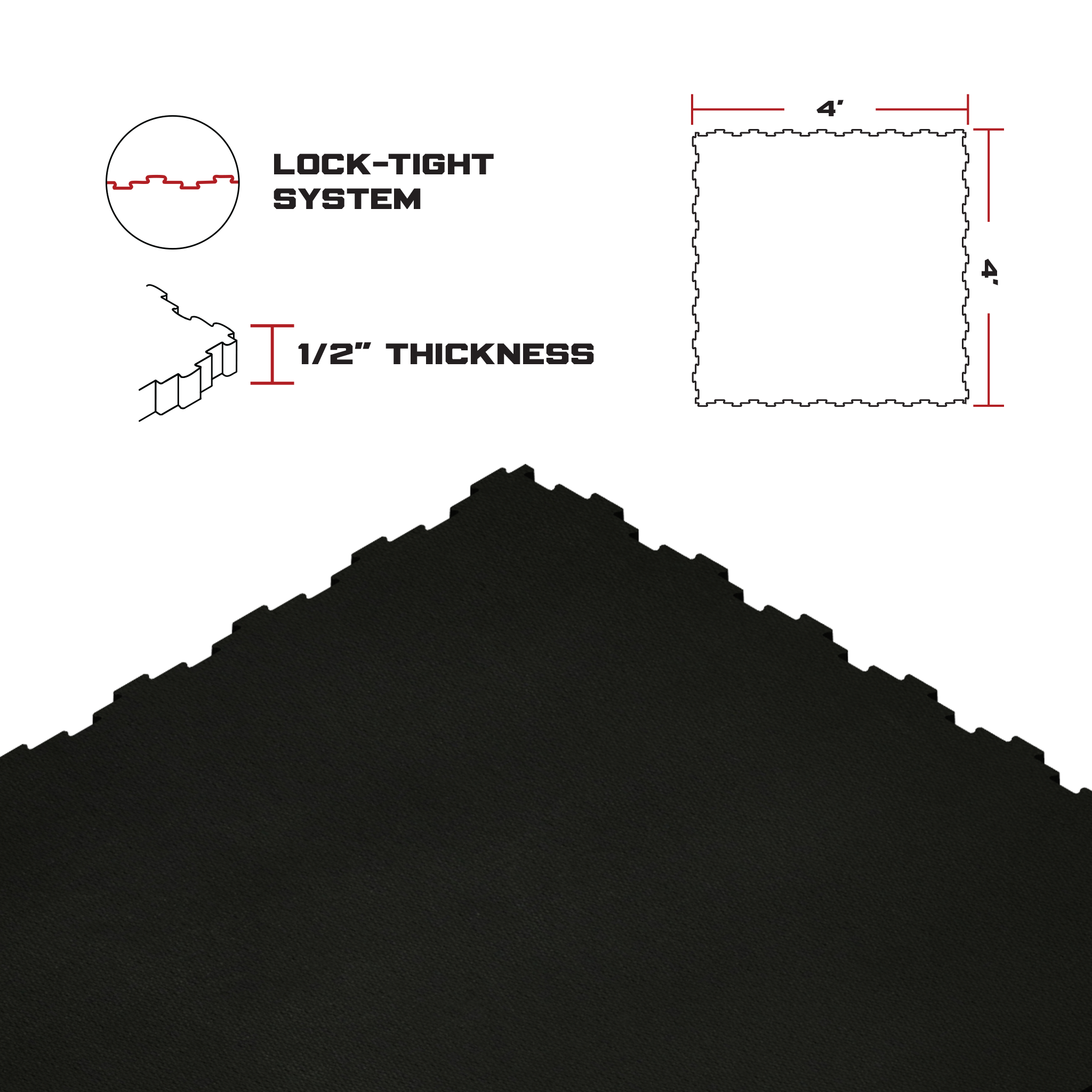 Interlocking 4' x 4' Rubber Mat 1/2