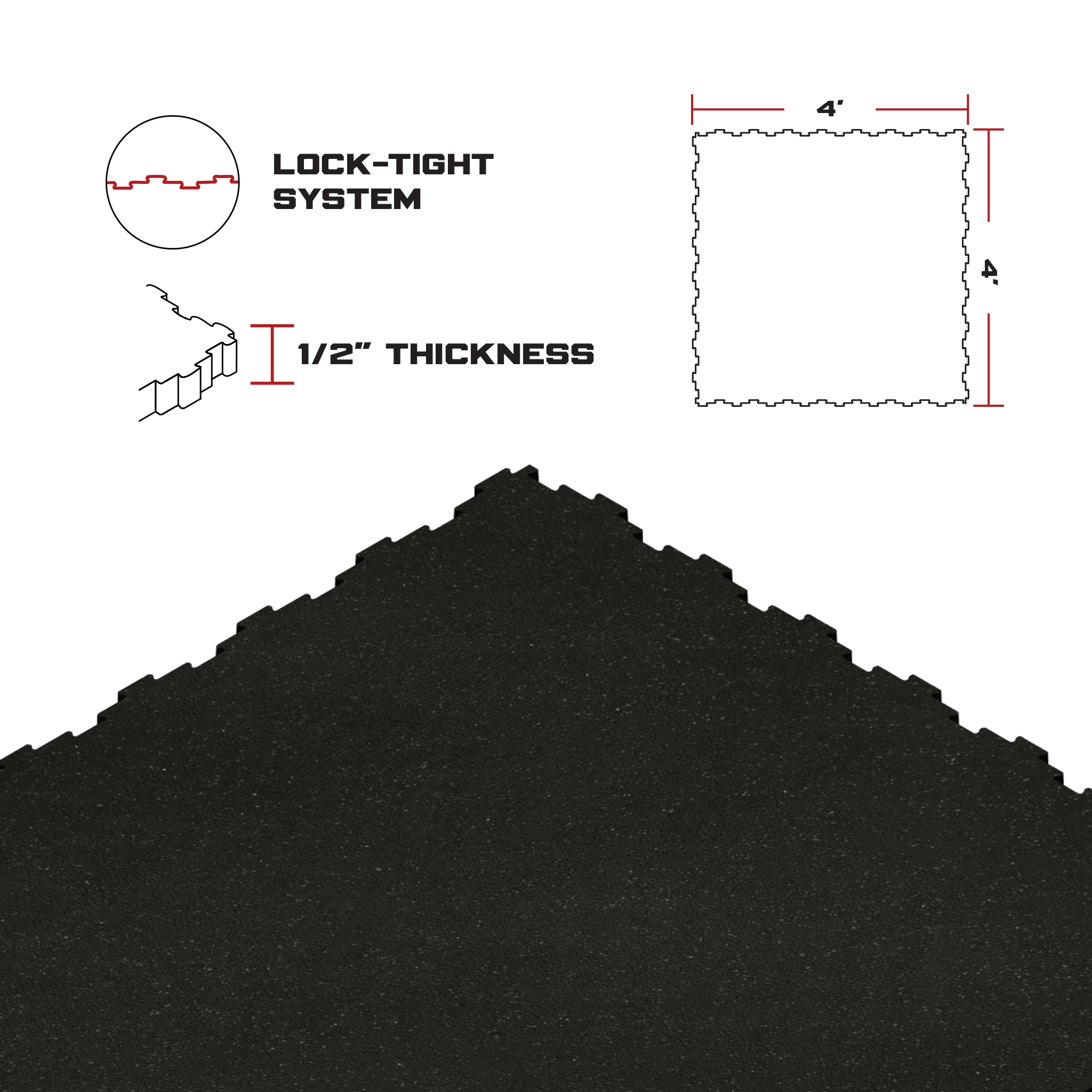 Interlocking 4' x 4' Rubber Mat 1/2